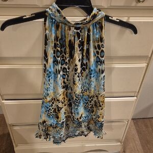 Milani Blue and Tan Animal Print Blouse